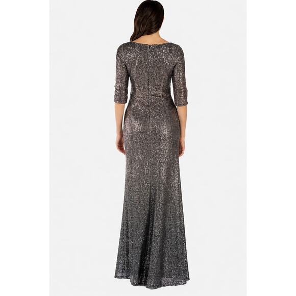 Rene Ruiz Evening Gown Sequin Dress Women sz 4 Pewter Shimmer Draped Formal NWT - Picture 3 of 8